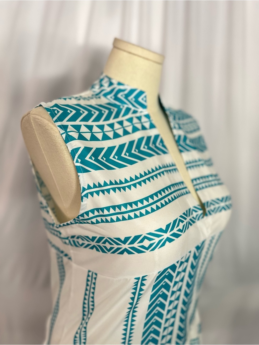 West Coast Turquoise White Tribal Print Sleeveless Shift Dress Size Large (1327) - Picture 7 of 11